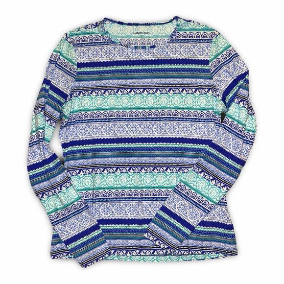 Lands’ End Long Sleeve Rash Guard Top Women’s S Blue Green Swim Shirt SPF - Picture 1 of 8